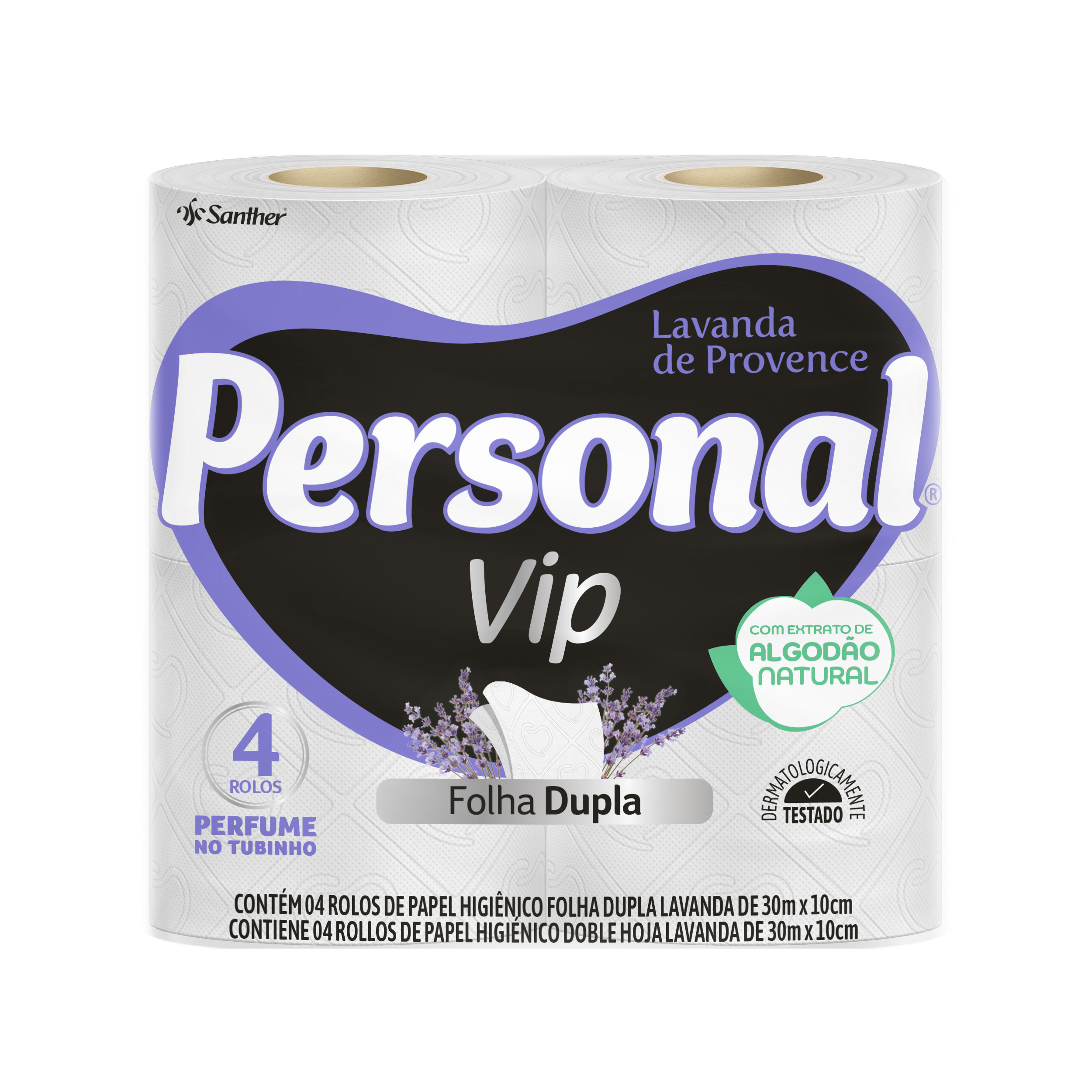 PAPEL HIGIENICO PERSONAL VIP FOLHA DUPLA 30M C/4 UNIDADES LAVANDA