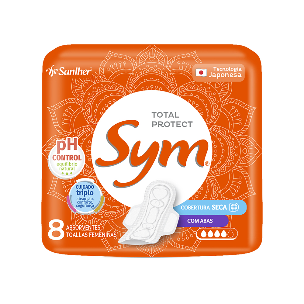 ABSORVENTE SYM COM ABAS COM 8 UNIDADES COBERTURA SECA