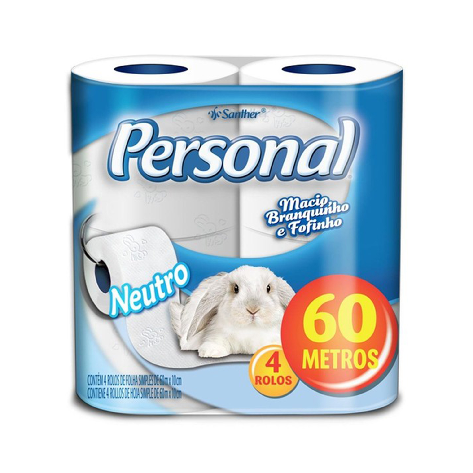 PAPEL HIGIENICO PERSONAL FOLHA SIMPLES 60M C/4 UNIDADES NEUTRO