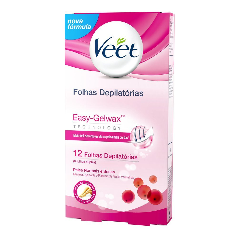 VEET FOLHA CERA CORPORAL C/12 UNIDADES PELES NORMAIS E SECAS