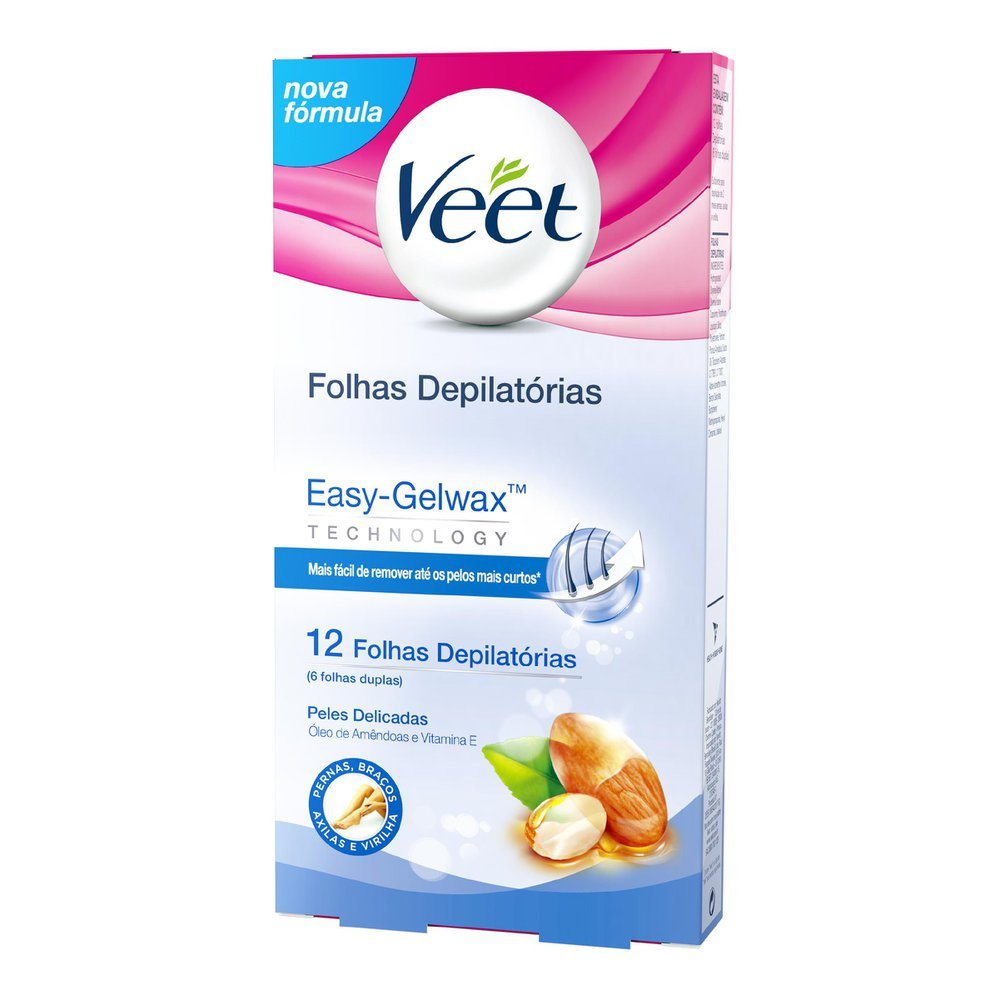 VEET FOLHA CERA CORPORAL C/12 UNIDADES PELES DELICADAS