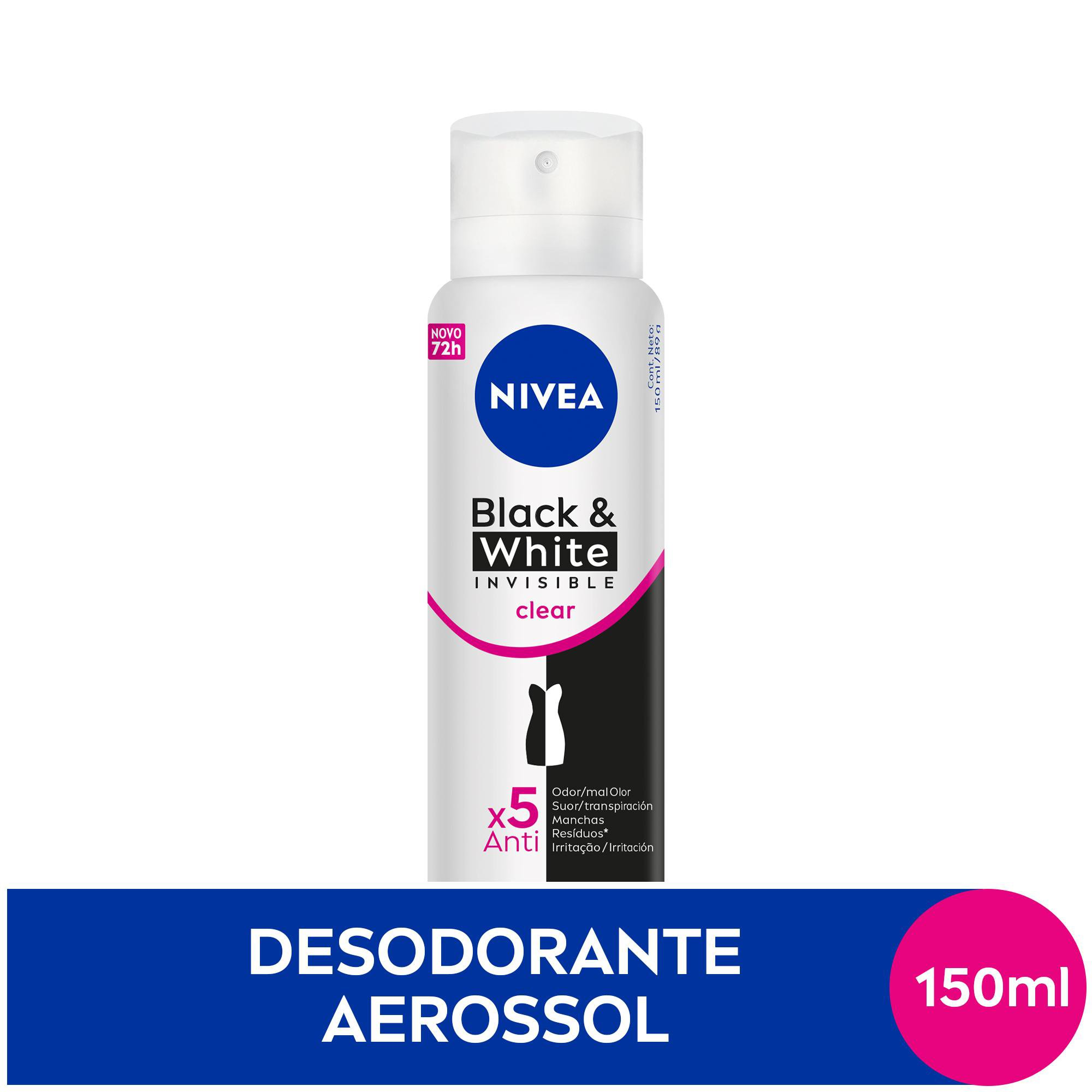 DESODORANTE AEROSSOL NIVEA 72H 150ML INVISIBLE BLACK & WHITE