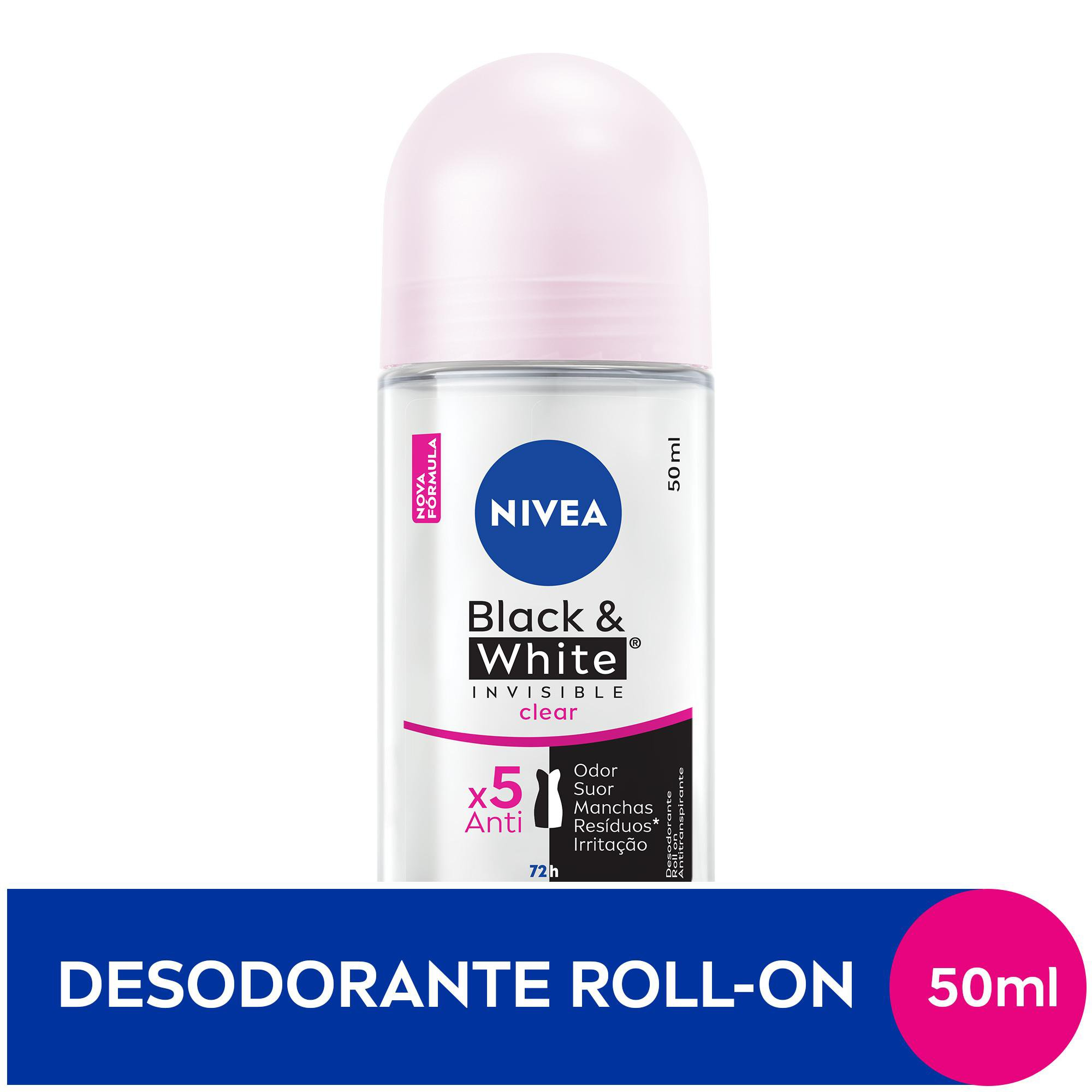 DESODORANTE ROLLON NIVEA 72H 50ML INVISIBLE BLACK & WHITE
