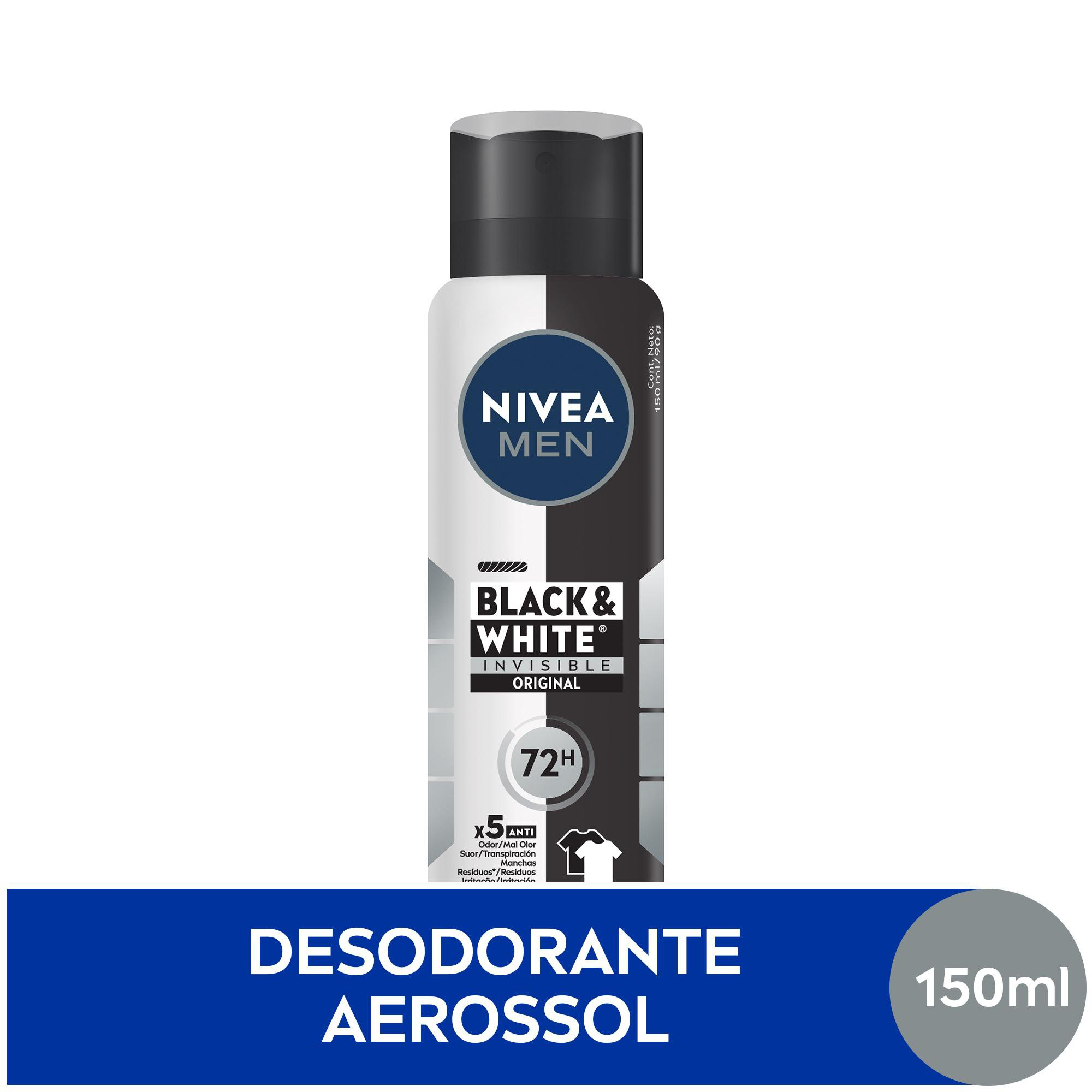 DESODORANTE AEROSSOL NIVEA 72H 150ML MEN INVISIBLE BLACK & WHITE