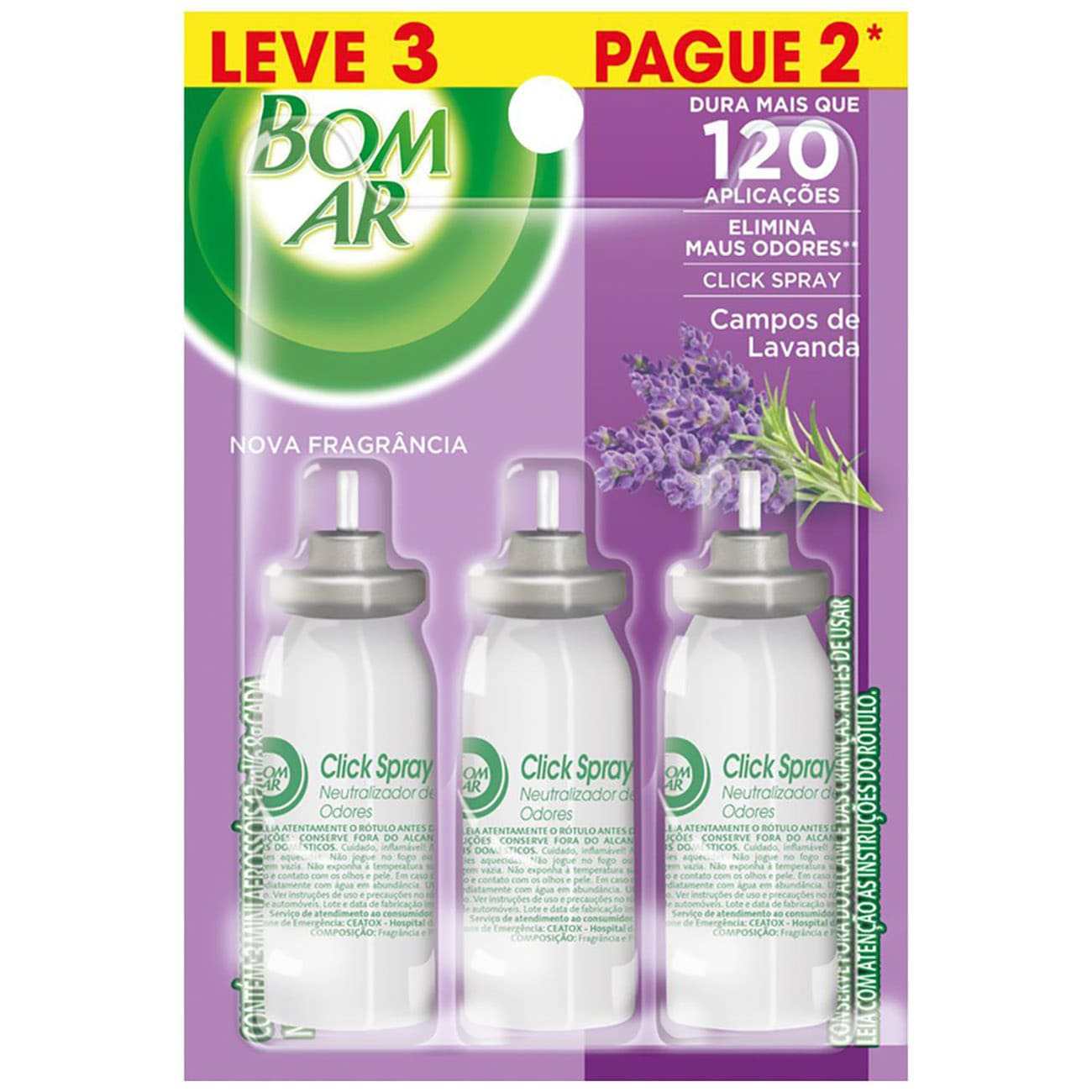 PURIFICADOR BOM AR CLICK SPRAY REFIL L3P2 12ML LAVANDA