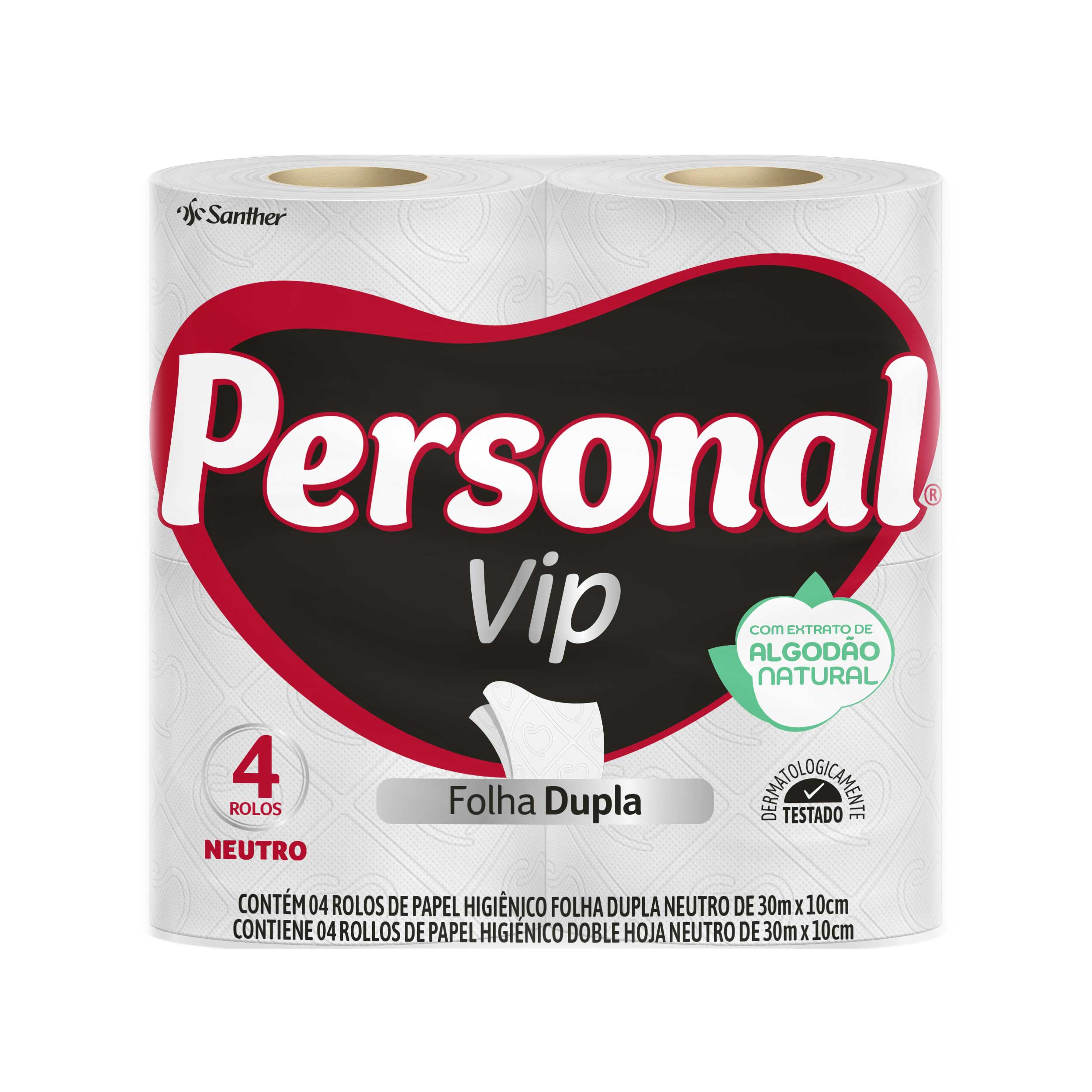 PAPEL HIGIENICO PERSONAL VIP FOLHA DUPLA C/4 UNIDADES NEUTRO