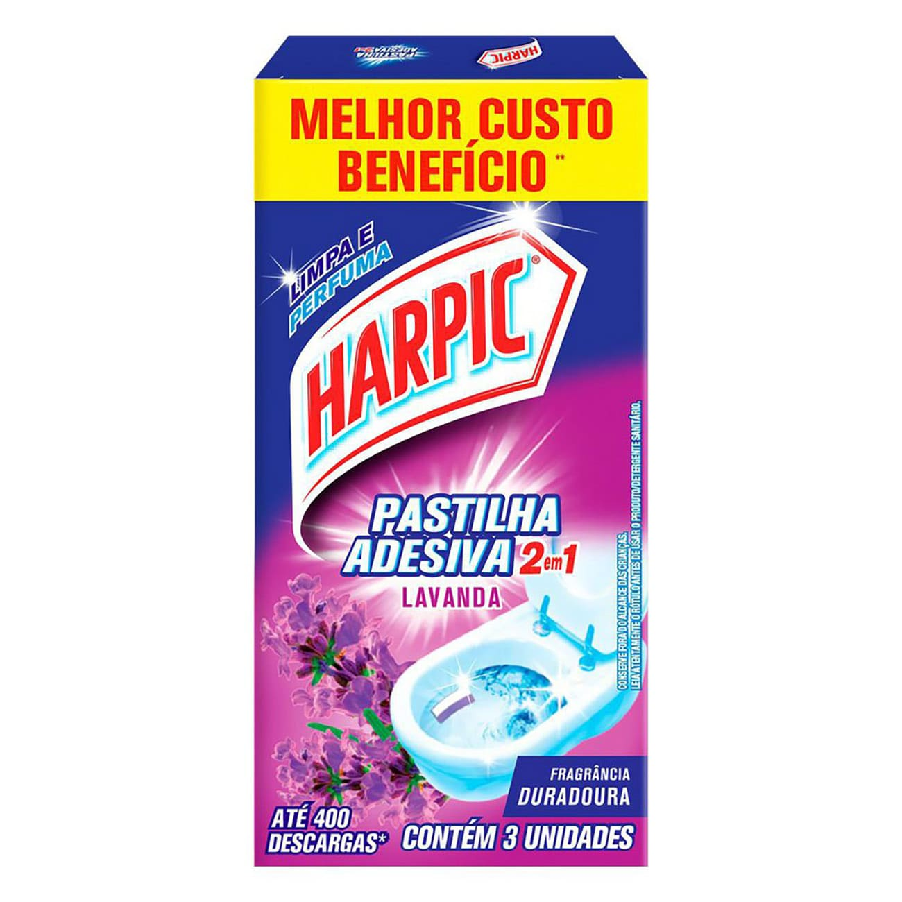 DESODORIZADOR HARPIC PASTILHA ADESIVA 2EM1 3X9G LAVANDA