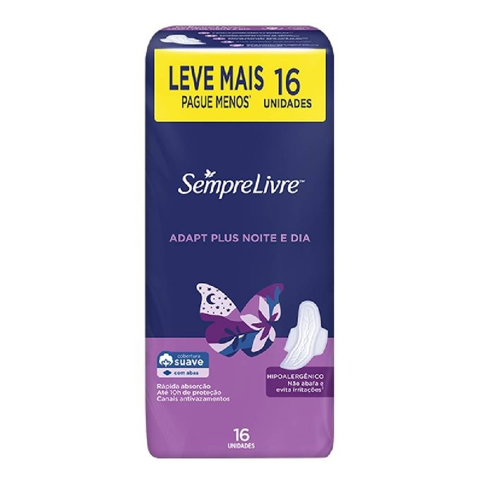 ABSORVENTE SEMPRE LIVRE NOITE E DIA C/16UN C/ABA SV LEV+P/-
