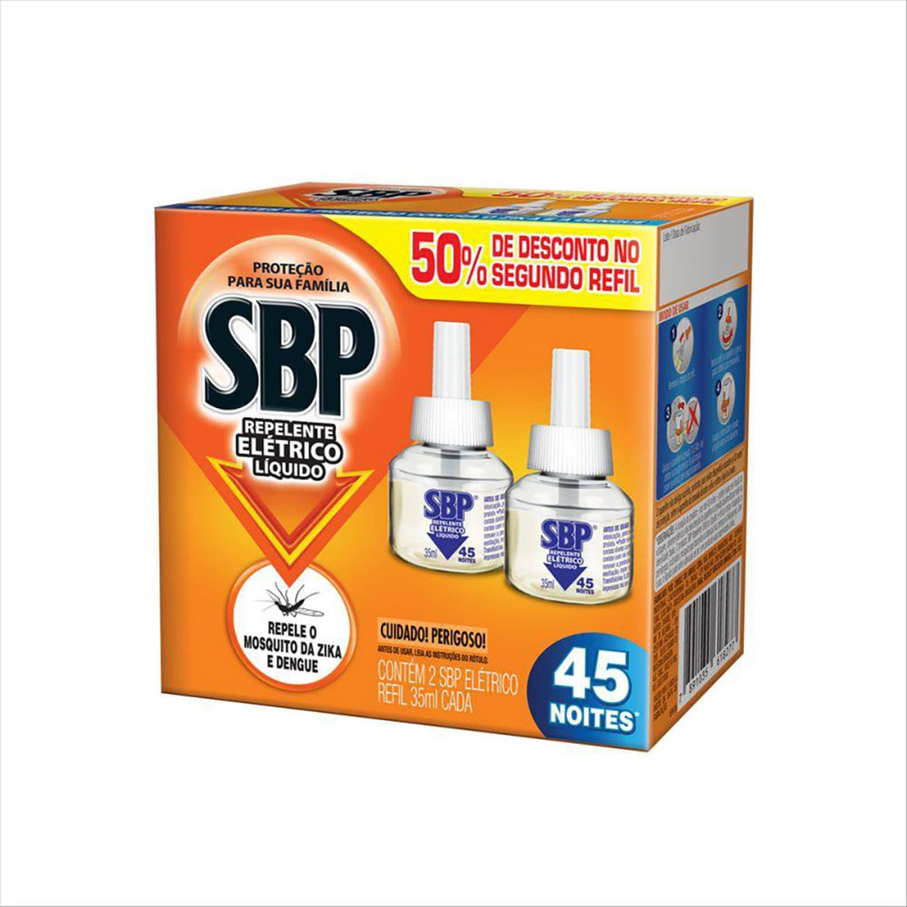 INSETICIDA SBP ELET45 NOITES REFIL 35ML 50% DESC 2º UND