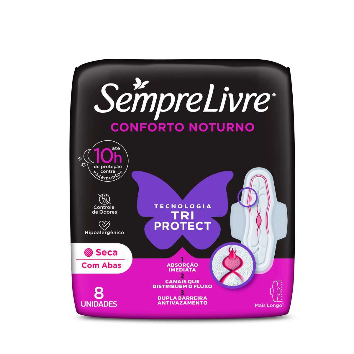 ABSORVENTE SEMPRE LIVRE NOITE E DIA C/ABA SECA C/8 UN