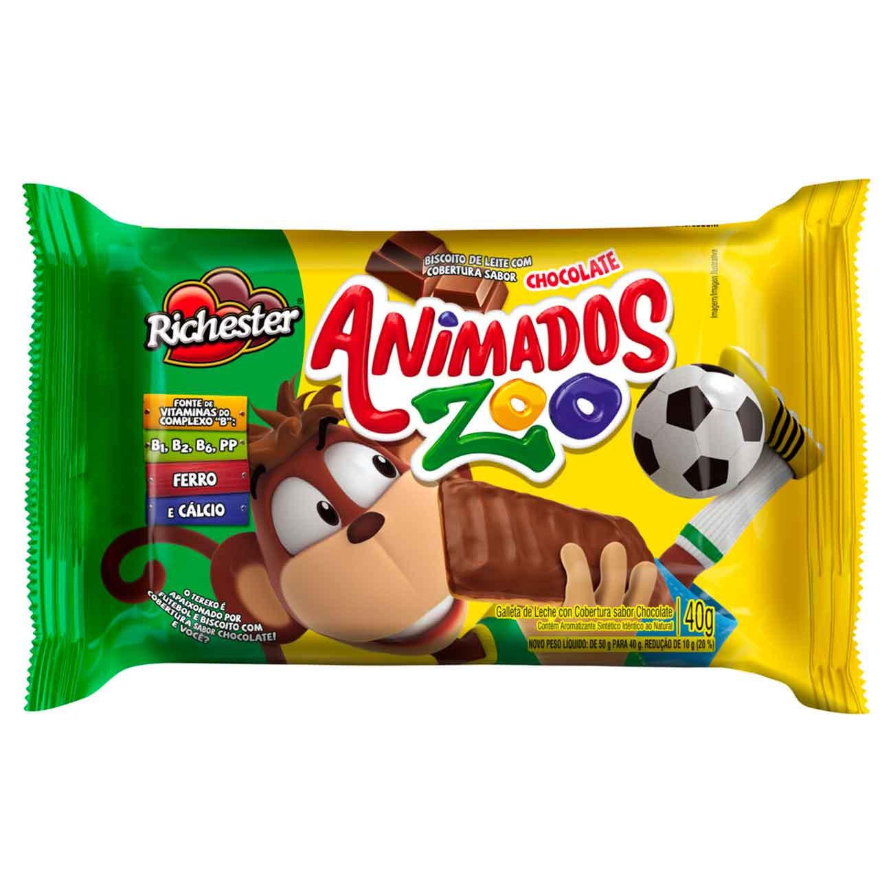 BISCOITO RICHESTER ANIMADOS ZOO 40G LEITE COBERTO CHOCOLATE