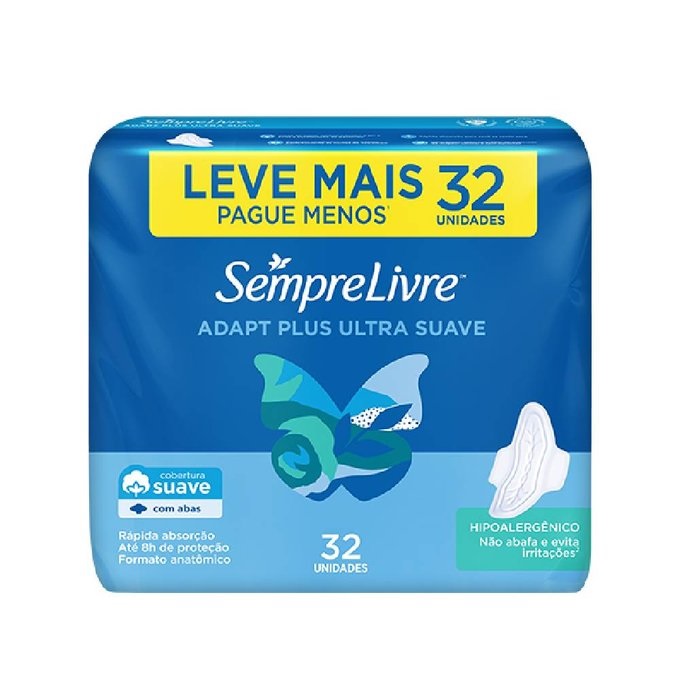 ABSORVENTE SEMPRE LIVRE ADAPT PLUS C/32UN C/ABA SV L/ MAIS P/MENOS