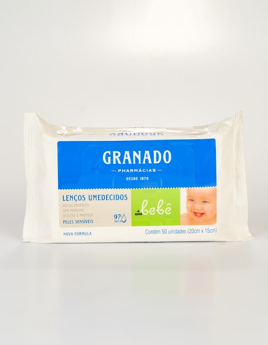 LENCO UMEDECIDO GRANADO BEBE 50UN PELE SENSIVEL