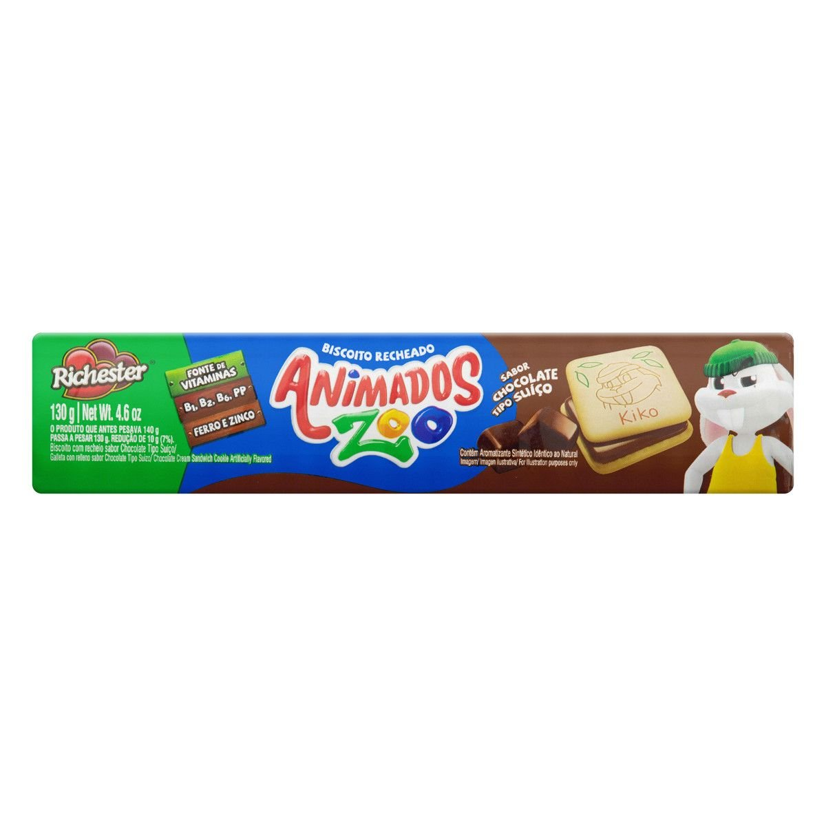 BISCOITO RICHESTER ANIMADOS RECHEADO QUAD 130G CHOCOLATE