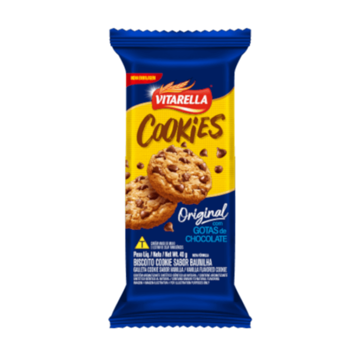 COOKIES VITARELLA COM GOTAS CHOCOLATE 40G BAUNILHA