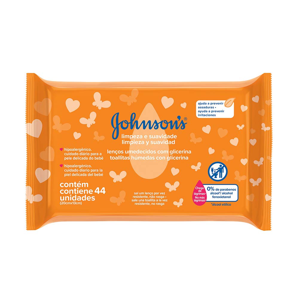 TOALHA UMEDECIDA J&J BABY C/44 UN LIMPEZA SUAVE