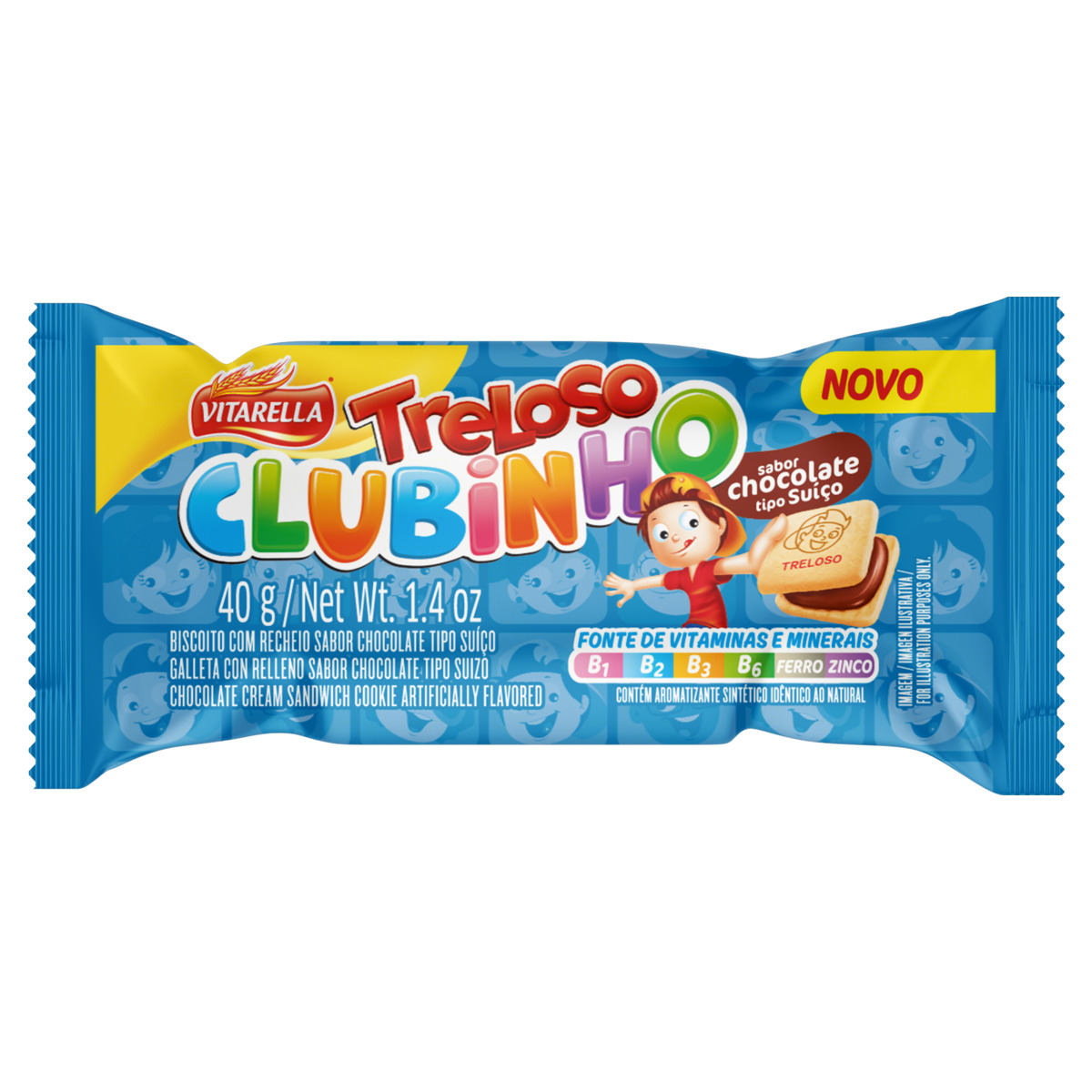 BISCOITO VITARELLA TRELOSO RECHEADO CLUBINHO QUADRADO 40 G CHOCOLATE