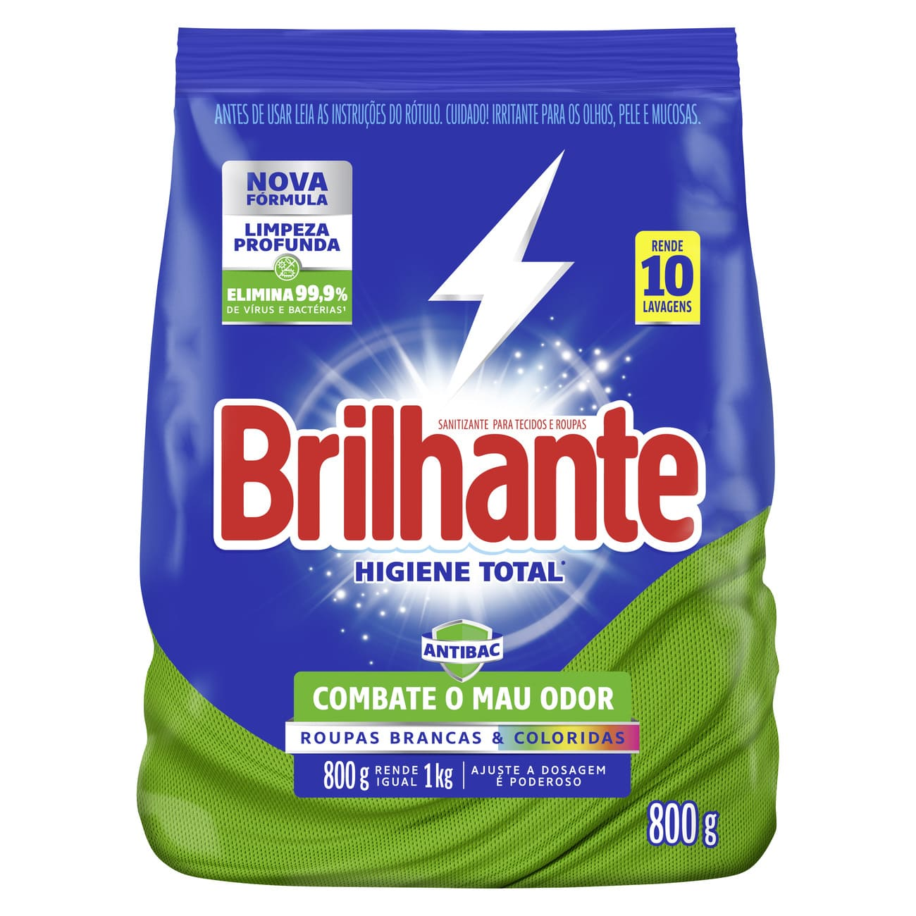 DETERGENTE PO BRILHANTE SANITIZ. 800G HIGIENE TOTAL
