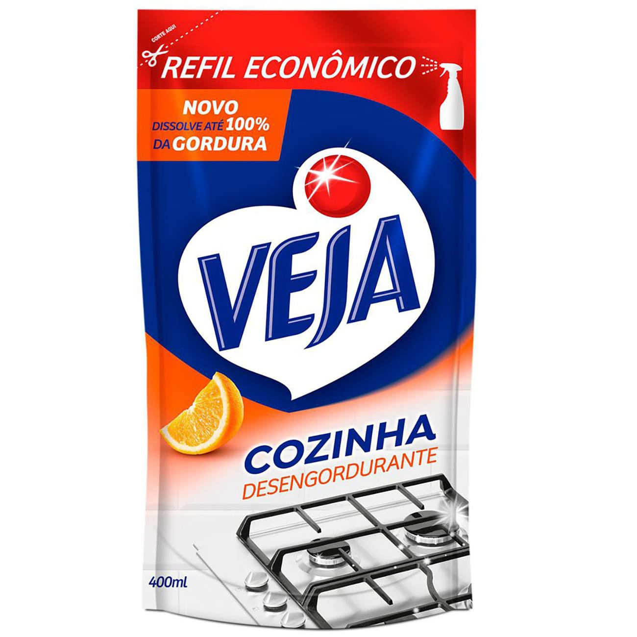 LIMPADOR VEJA DESENGORDURANTE DOYPACK 400ML GOLD LARANJA COZINHA