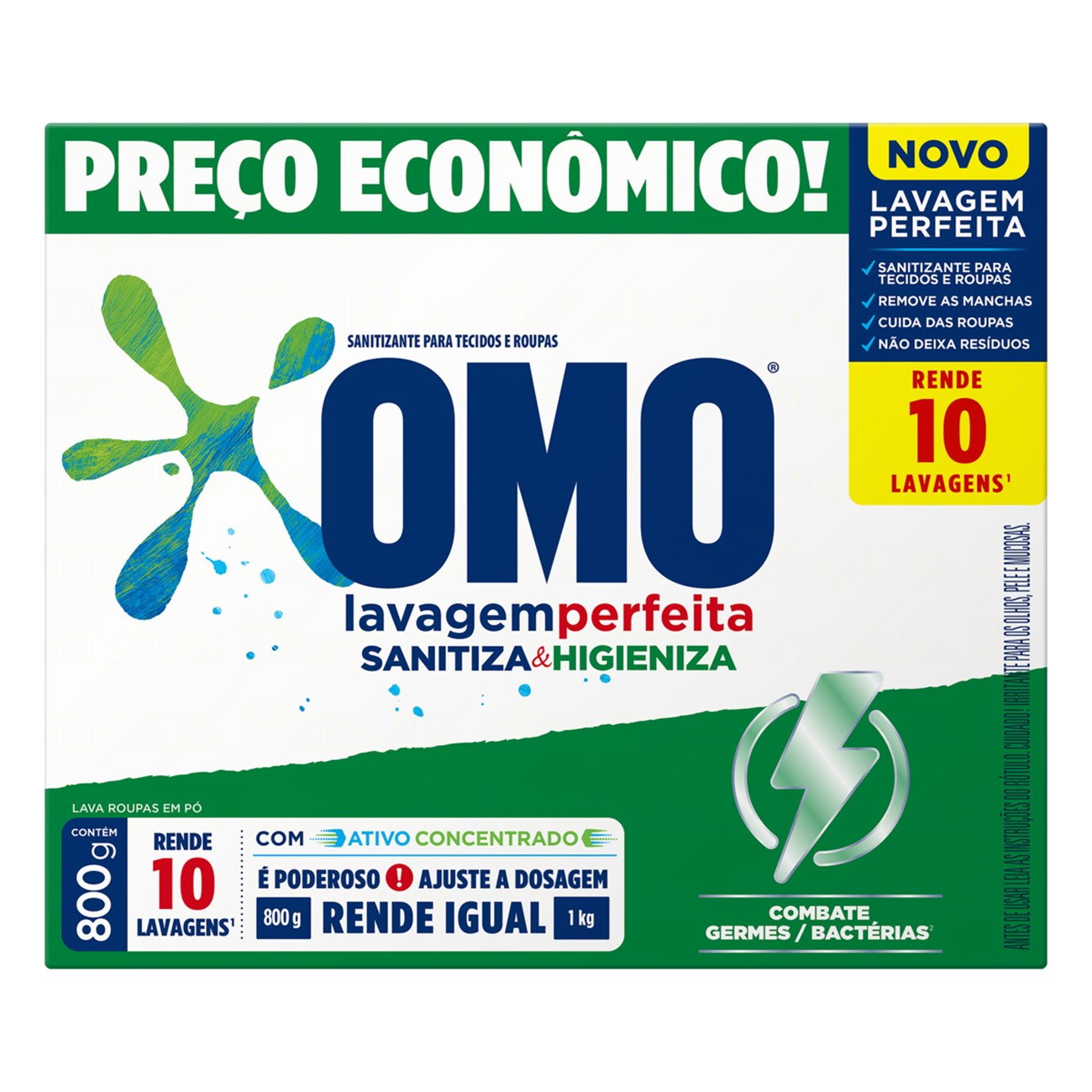 DETERGENTE PO OMO 800G SANITIZANTE LAVAGEM PERFEITA