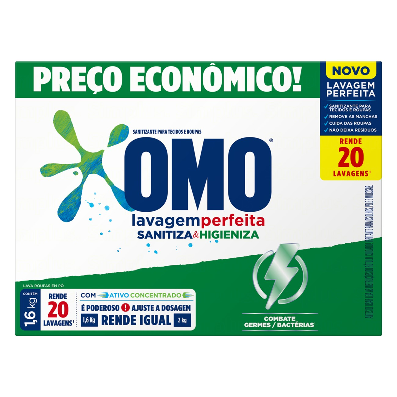 DETERGENTE PO OMO 1600G SANITIZANTE LAVAGEM PERFEITA