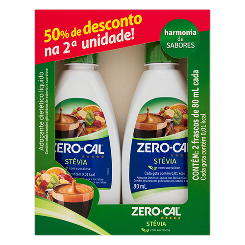 ADOCANTE ZERO CAL LIQUIDO 80ML 50% DESC NA 2 UND STEVIA