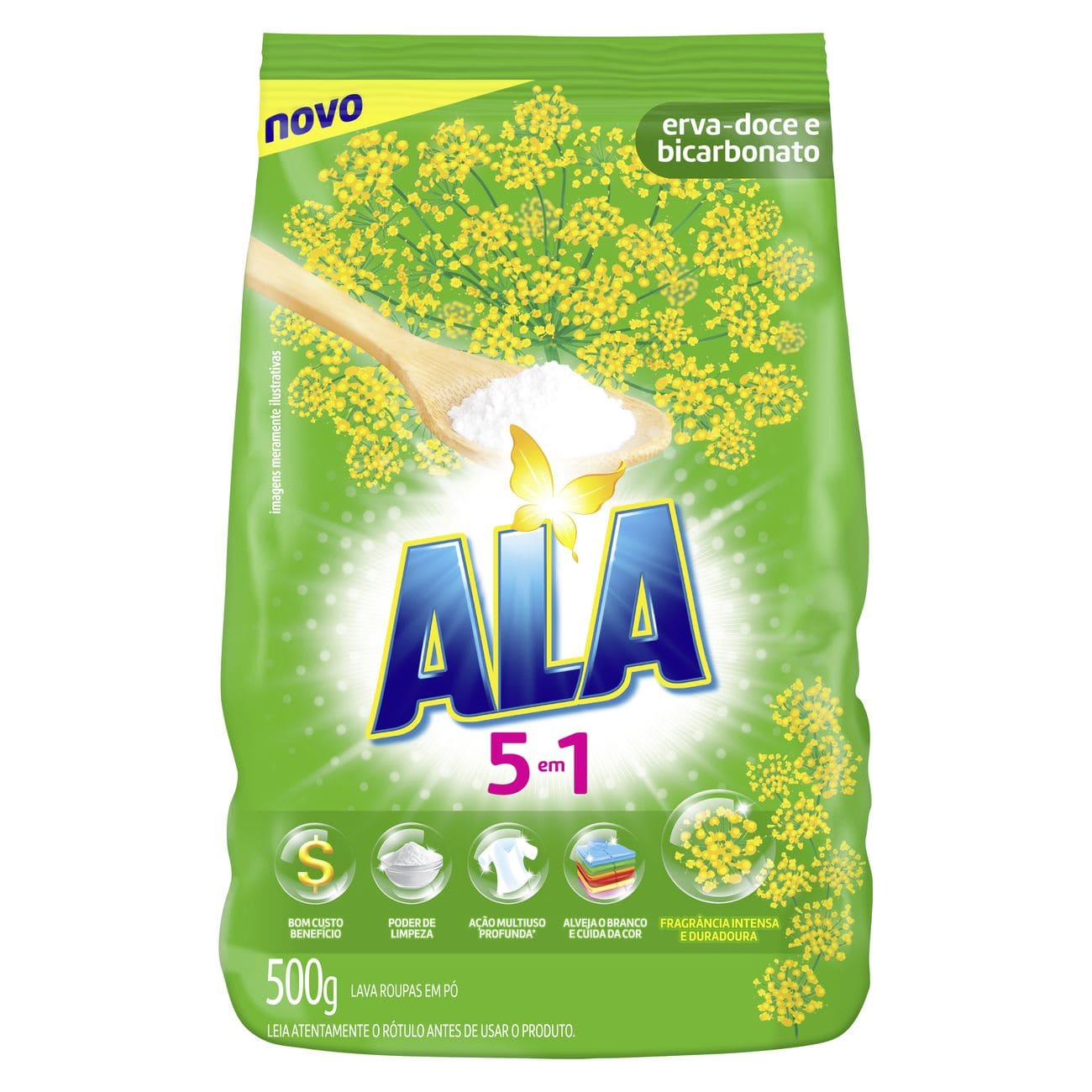 DETERGENTE PO ALA SACHET 500G. ERVA DOCE E BICARBONATO