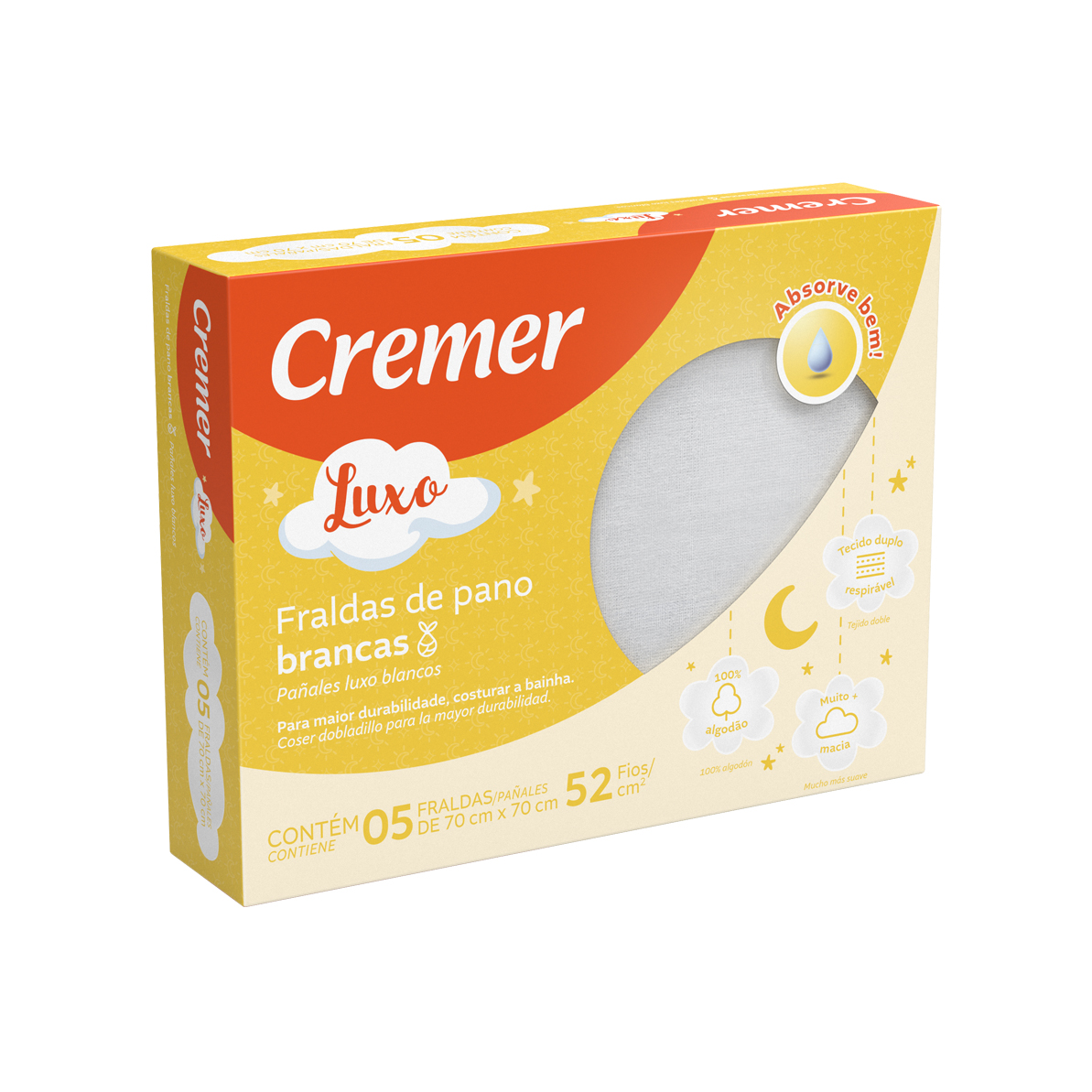 FRALDA CREMER LUXO 70X70 C/ 5UN BRANCA