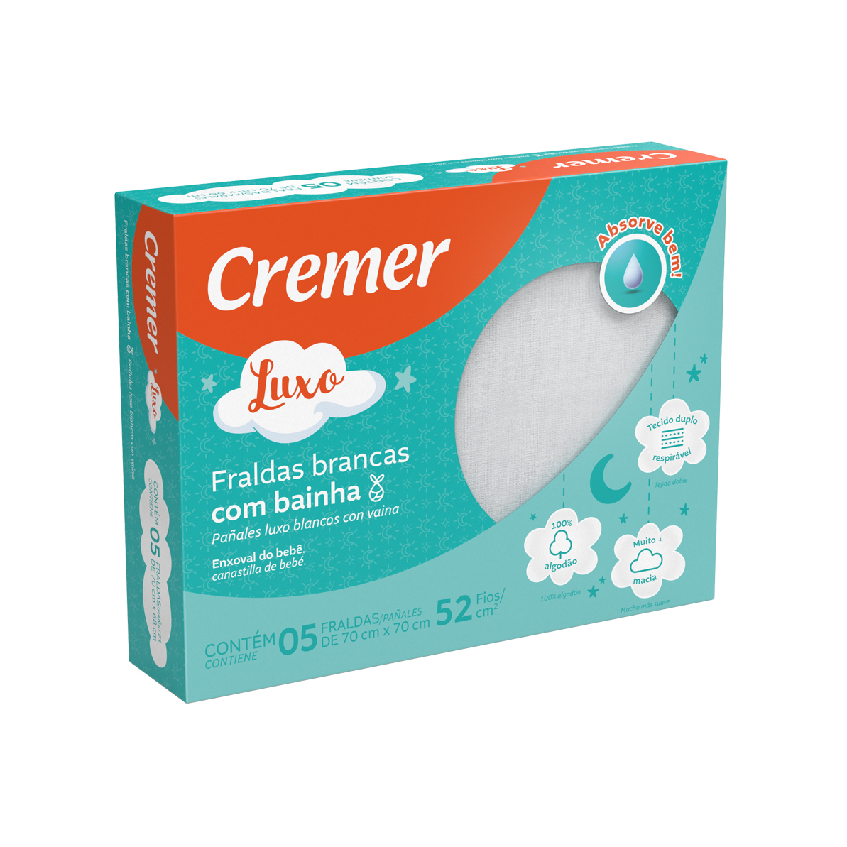 FRALDA CREMER LUXO C/BAINH 70X68 C/5UN FRALDA PANO LUXO 
