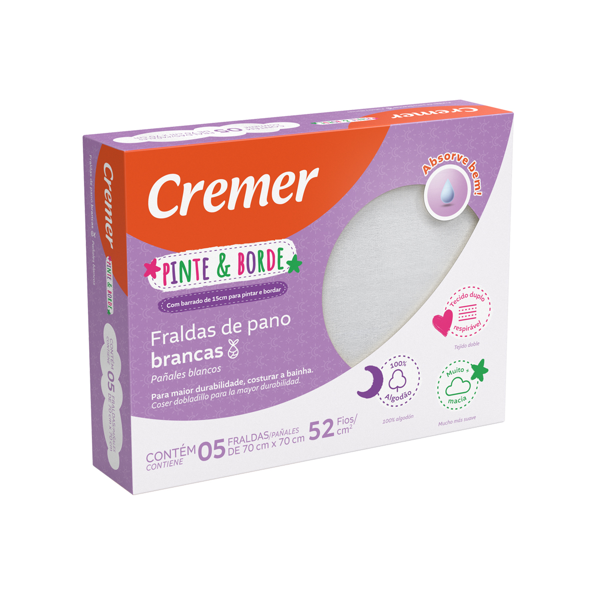 FRALDA CREMER LUXO 70X70 C/5UN BCA PINTA E BORDA