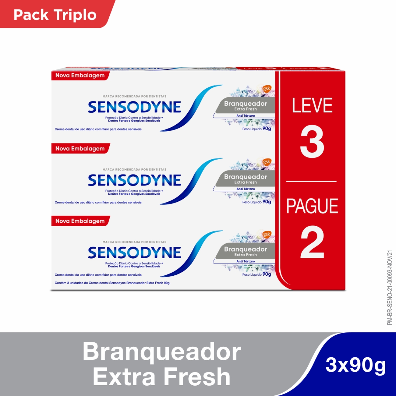CREME DENTAL SENSODYNE L3 P2 90G BRANQUEADOR EXTRA FRESH