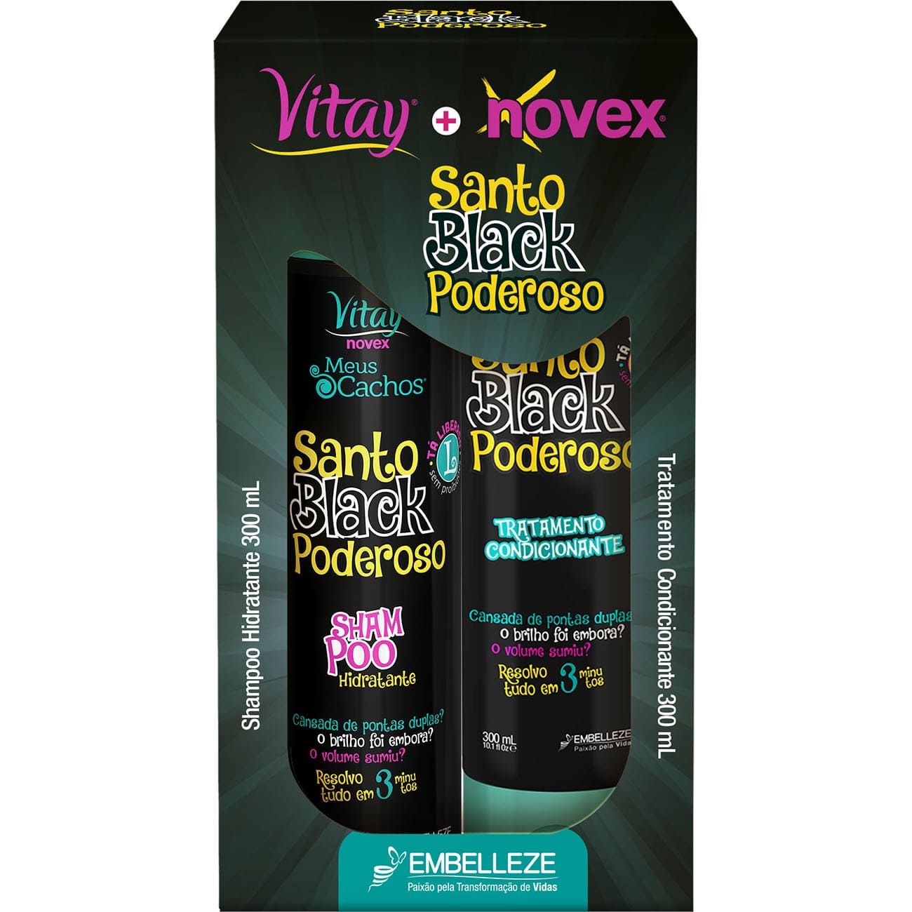 SHAMPOO REVITAY + CONDICIONADOR NOVEX 300 ML CACHOS SANTO BLACK
