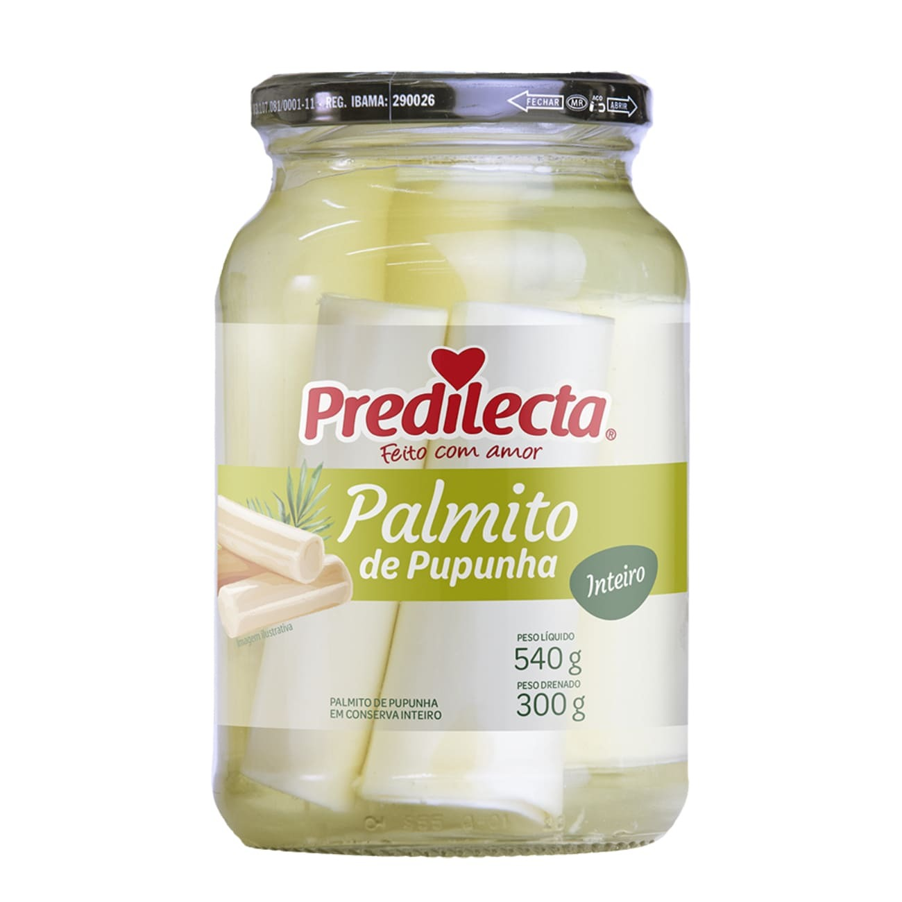 PALMITO PUPUNHA PREDILECTA VIDRO 300G INTEIRO