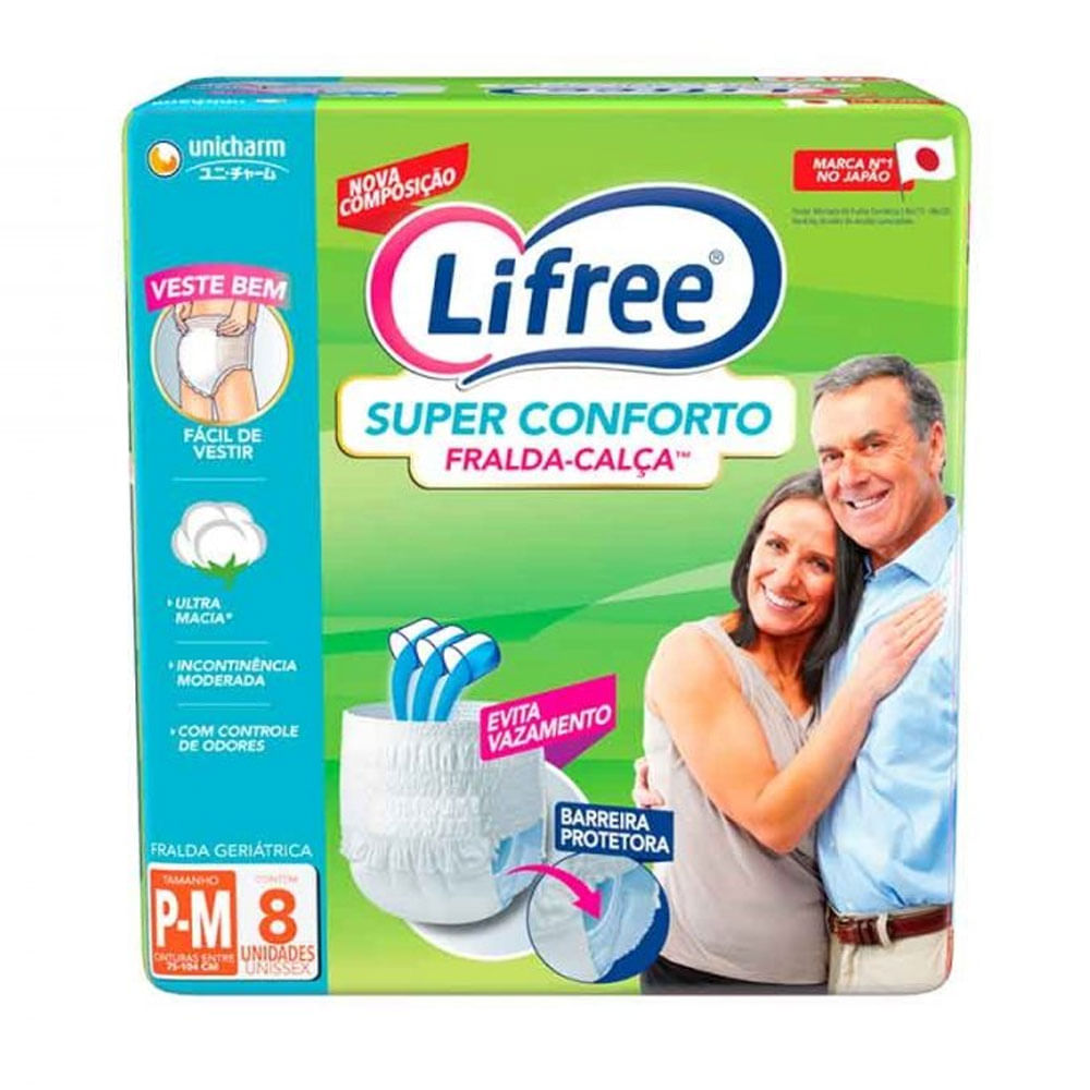 FRALDA LIFREE CALCA SUPER CONFORT COM 8UN P/M