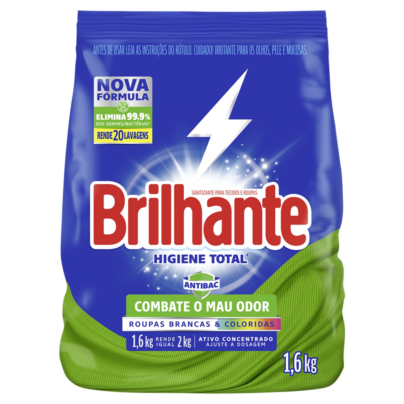 DETERGENTE EM PO BRILHANTE SANITIZANTE 1,6KG HIGIENE TOTAL