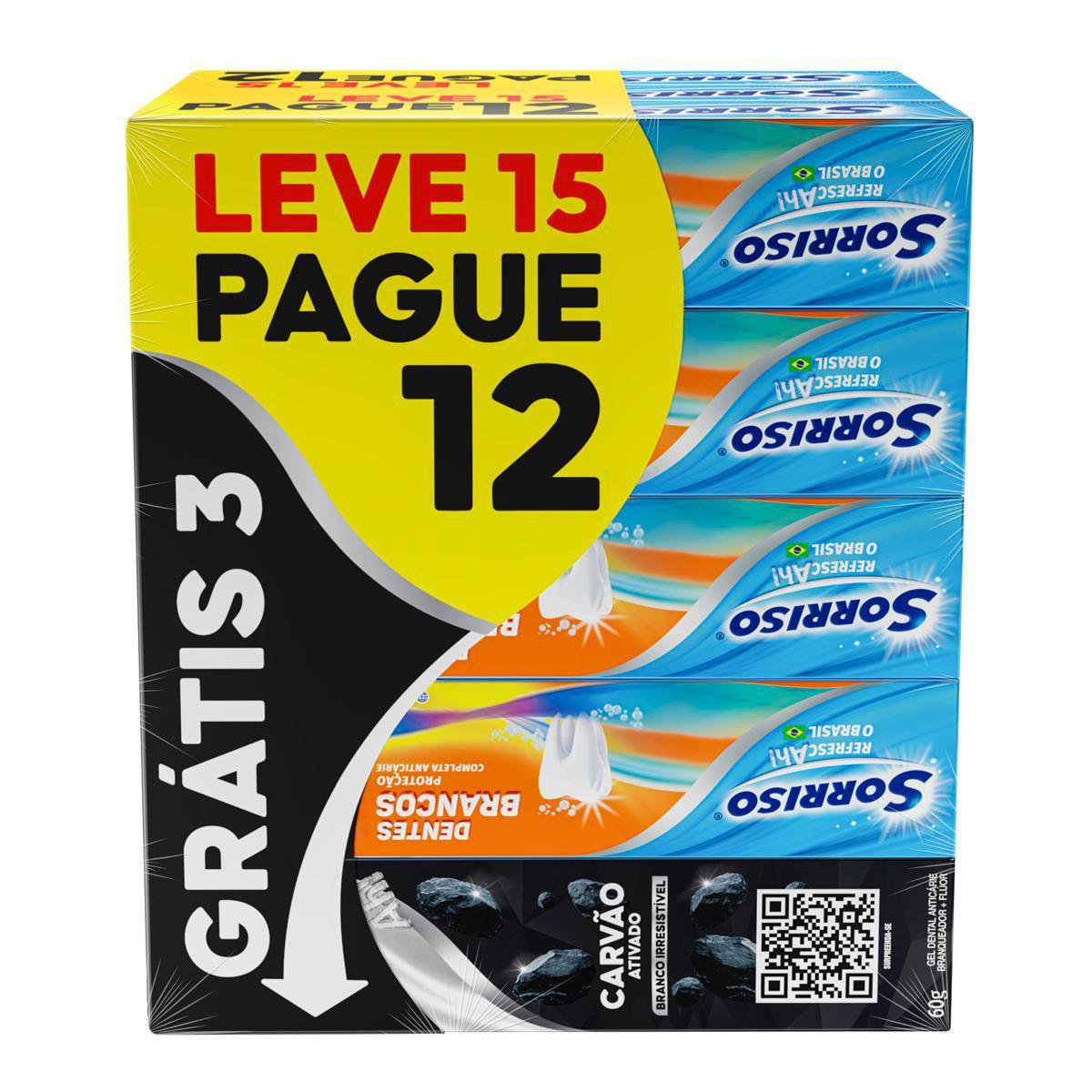 CREME DENTAL SORRISO DENTES BRANCOS 90G L12 +GRATIS 3 CARVAO 60G