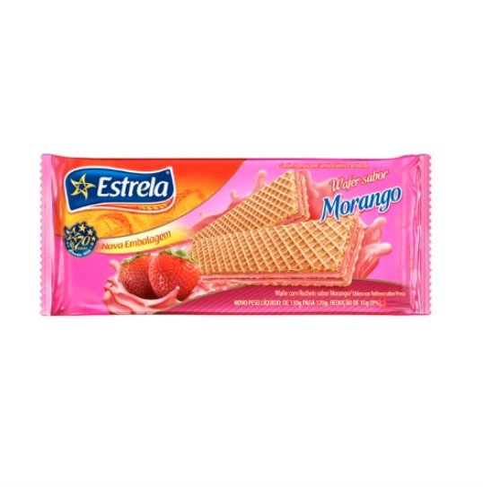 BISCOITO ESTRELA WAFER 80G MORANGO