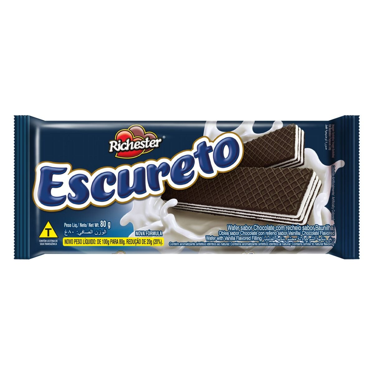 BISCOITO RICHESTER WAFER AMORI 80G ESCURETO BAUNILHA