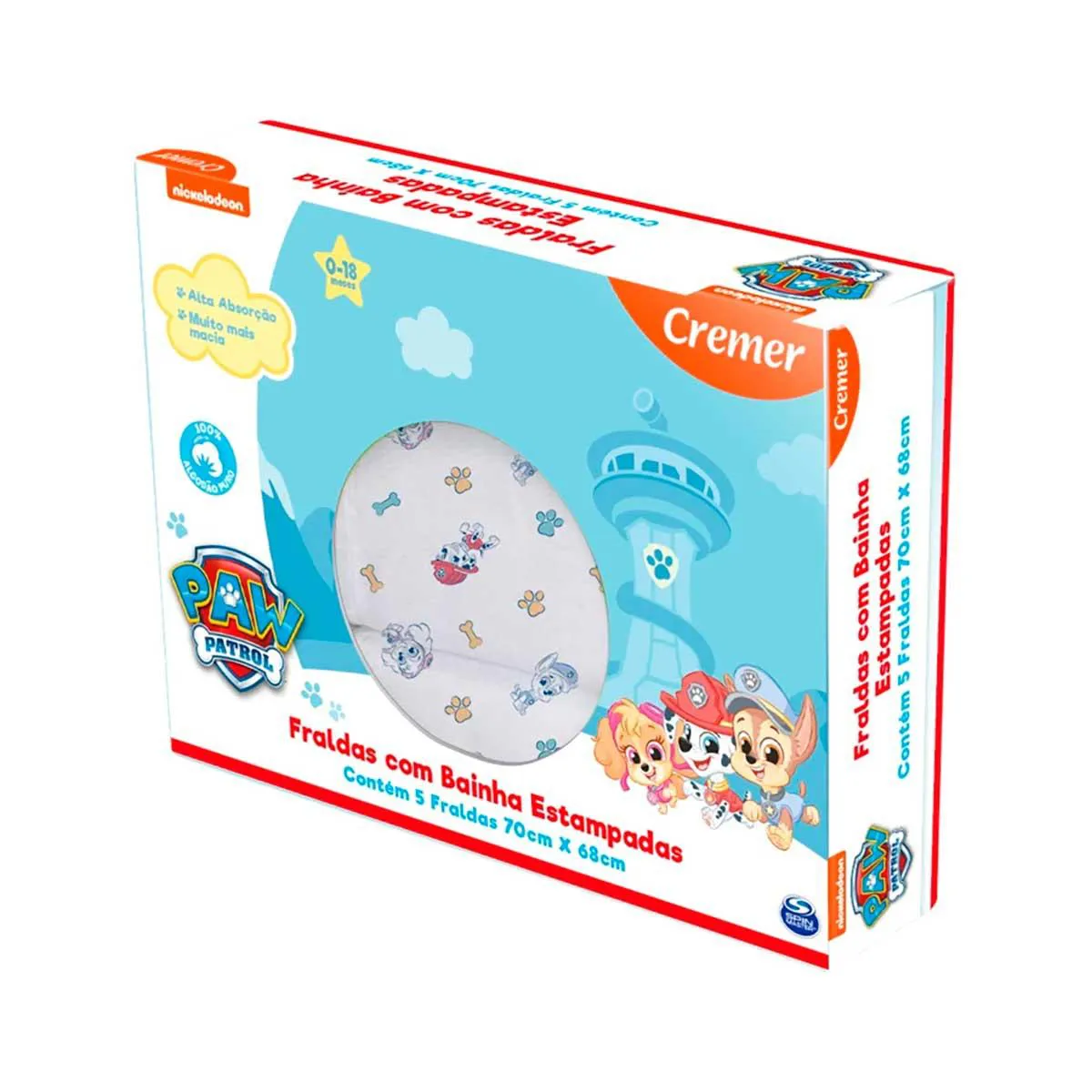 FRALDA CREMER LUXO C/BAINHA 70X68 PATRULHA CANINA