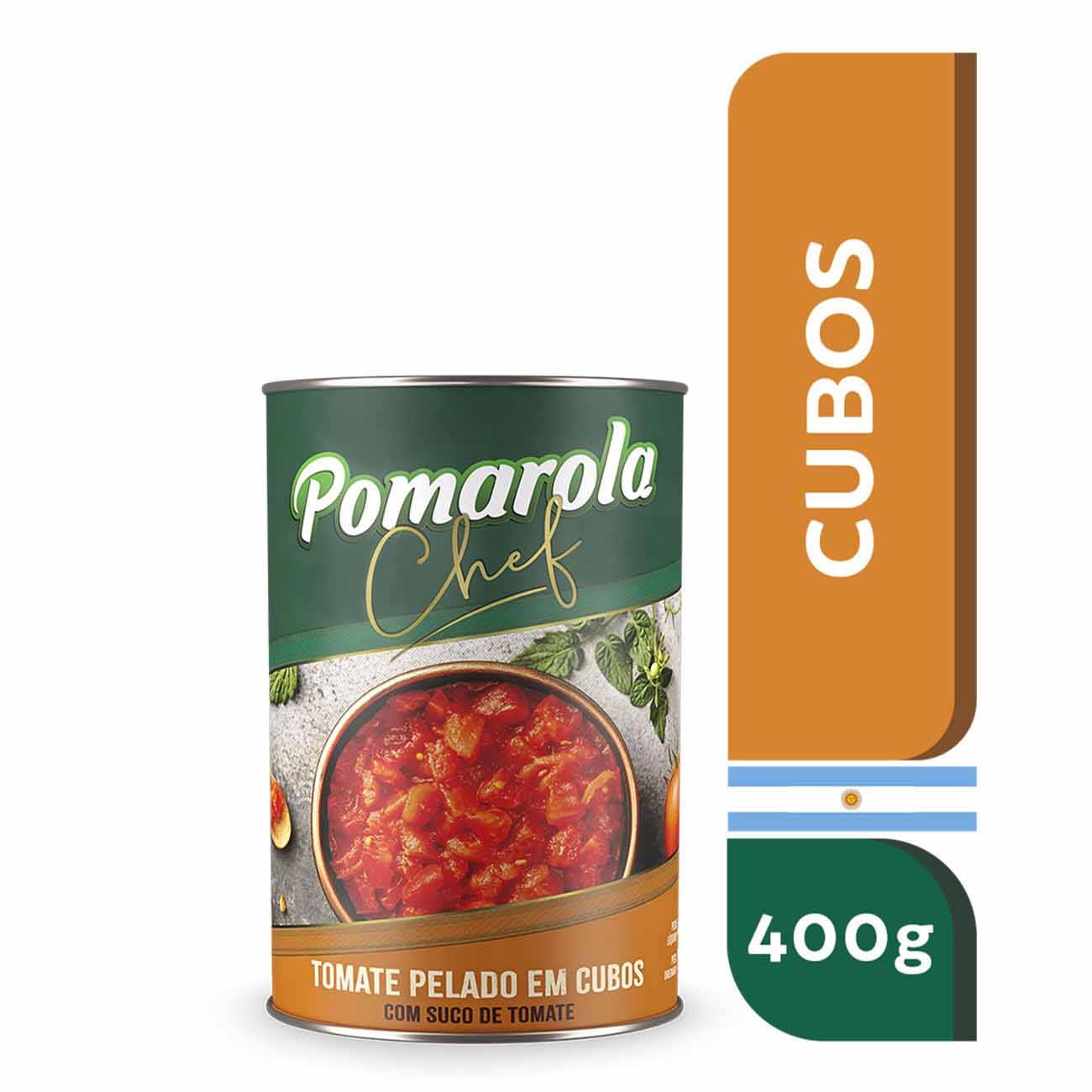 MOLHO TOMATE POMAROLA CHEF LATA 400G PELADO EM CUBOS