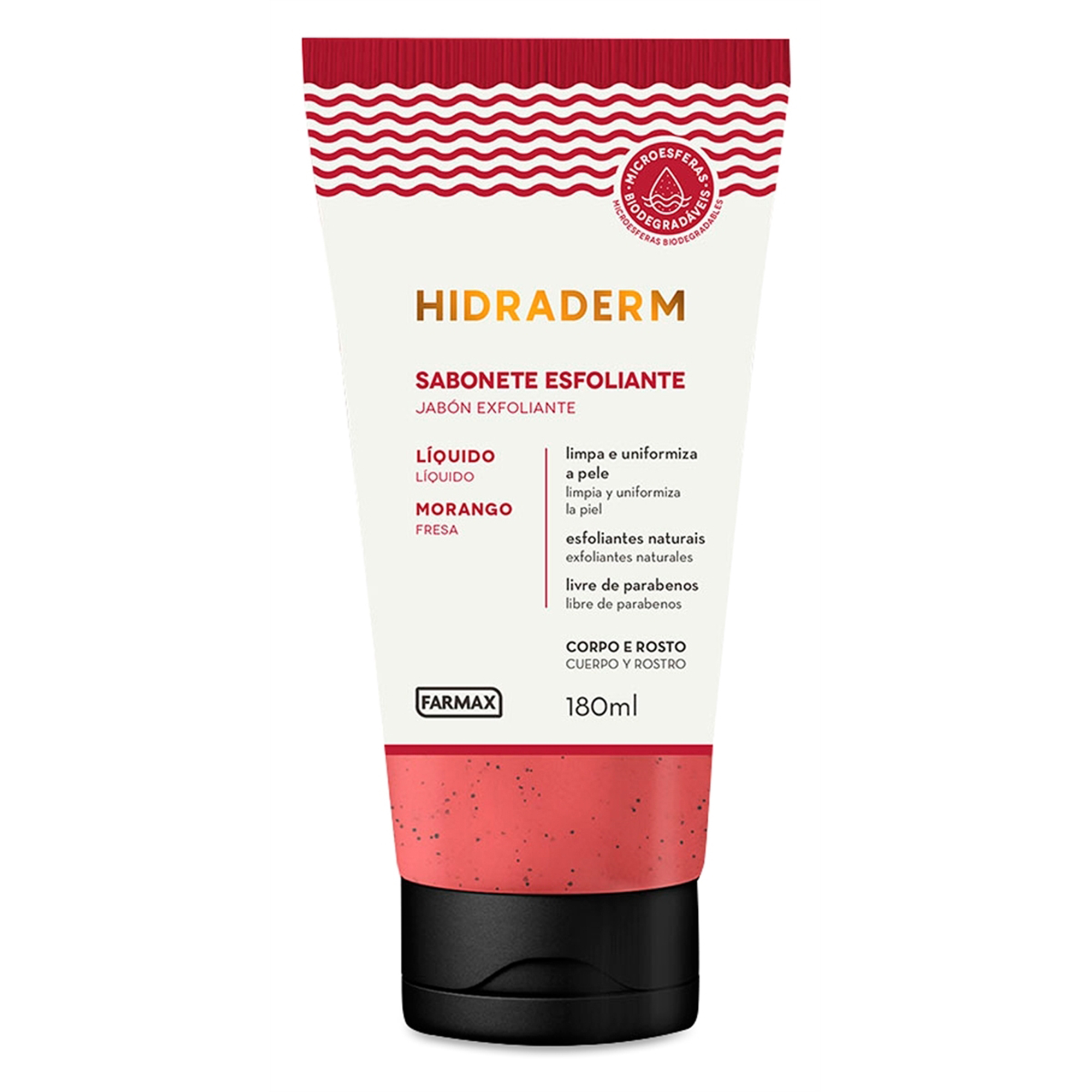 SABONETE LIQUIDO ESFOLIANTE HIDRADERM 180ML MORANGO