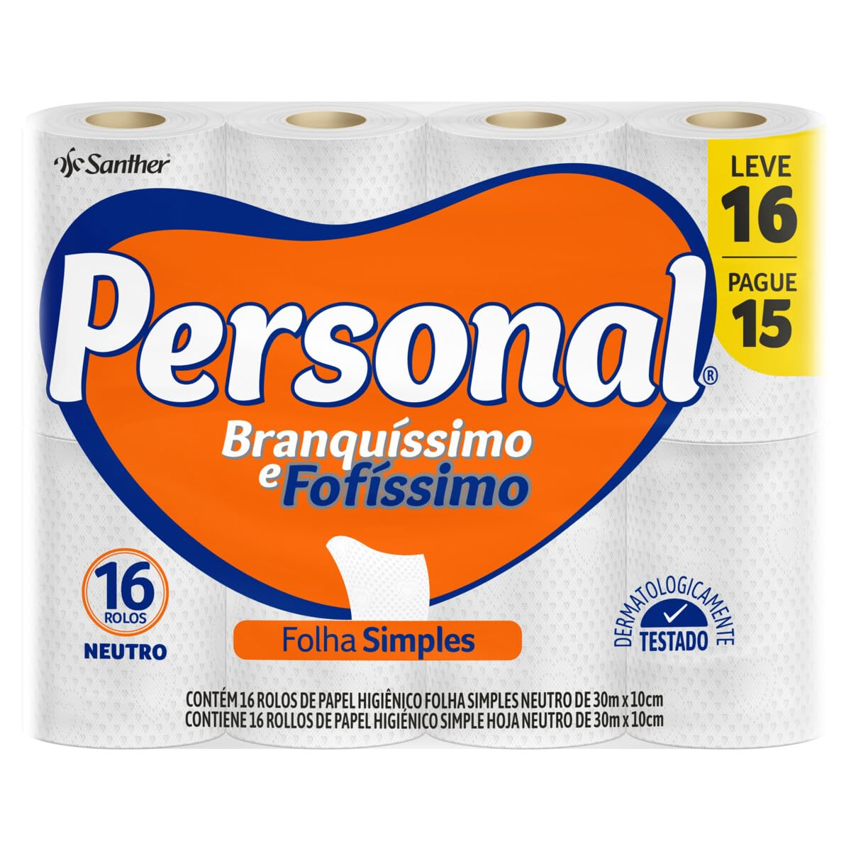 PAPEL HIGIENICO PERSONAL FOLHA SIMPLES 30M LEVE 16 PAGUE 15 NEUTRO
