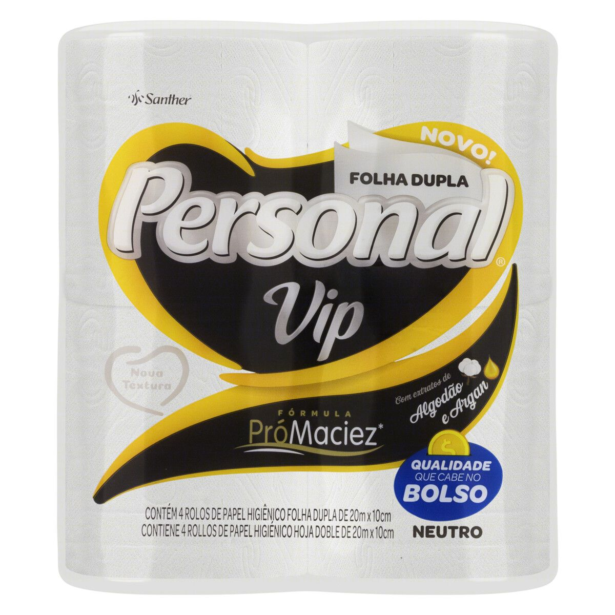 PAPEL HIG PERSONAL VIP FOLHA DUPLA 20M C/4 UNIDADES NEUTRO