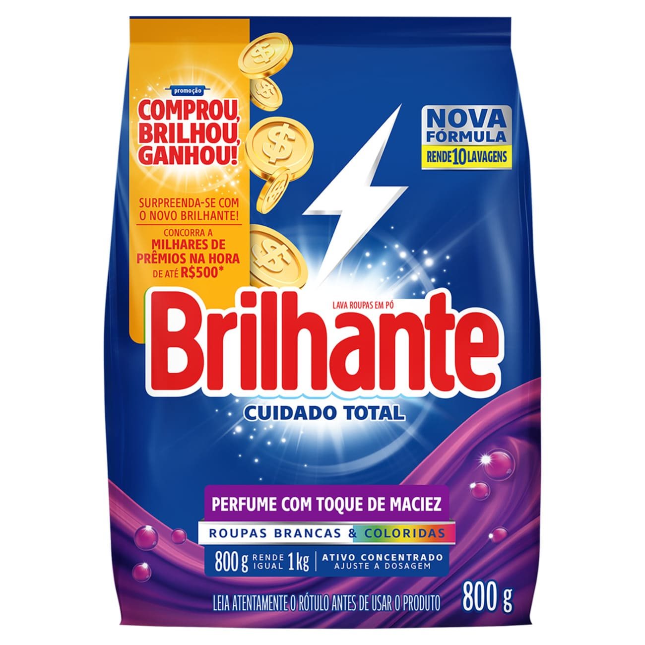 DETERGENTE PO BRILHANTE SANITIZANTE 800 G CUIDADO TOTAL