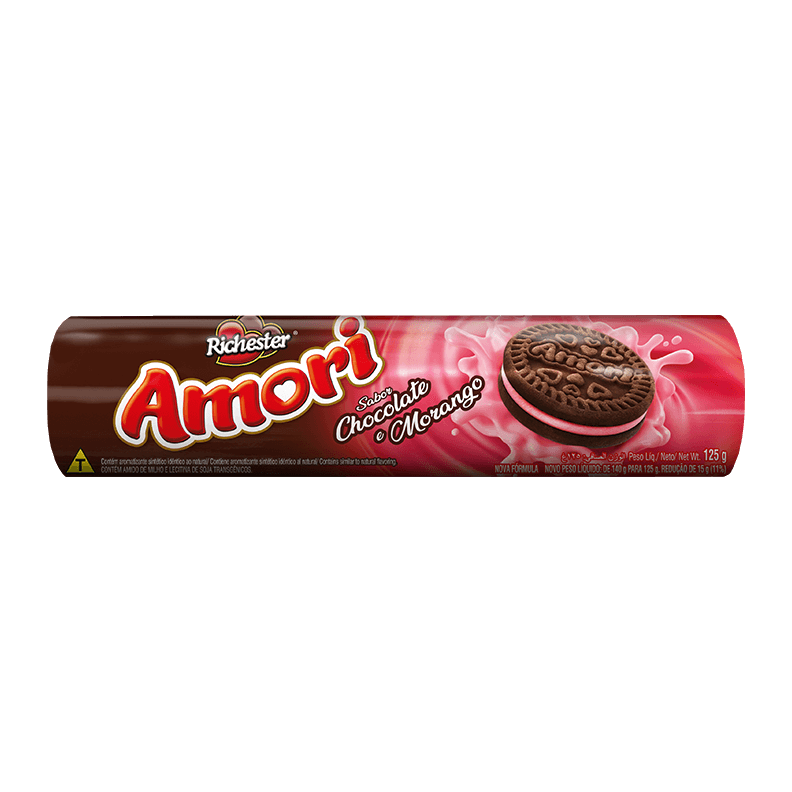 BISCOITO RICHESTER RECHEADO 125G CHOCOLATE COM MORANGO AMORI