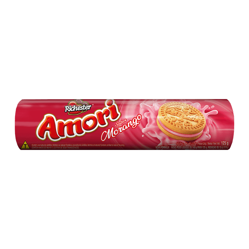 BISCOITO RICHESTER RECHEADO 125G MORANGO AMORI