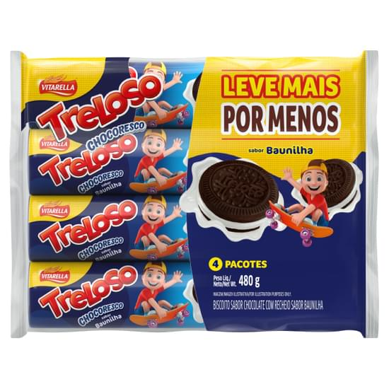 BISCOITO VITARELLA TRELOSO RECHEADO LEVE MAIS PAGUE MENOS 480G CHOCORESCO COM BAUNILHA