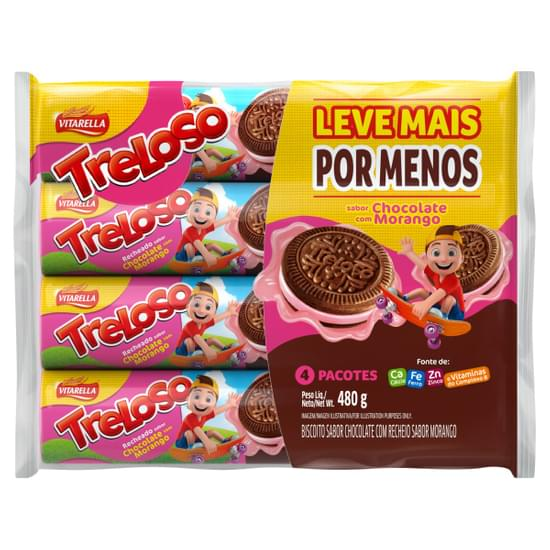 BISCOITO VITARELLA TRELOSO RECHEADO LEVE MAIS PAGUE MENOS 480G CHOCOLATE COM MORANGO