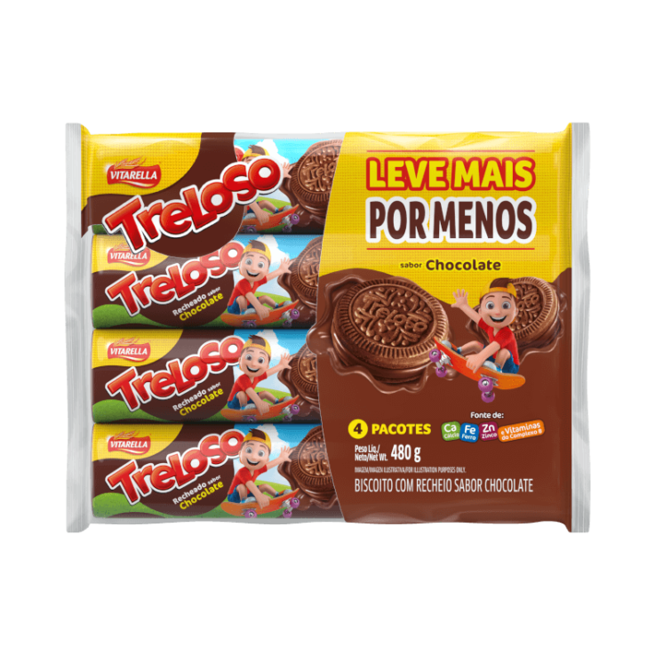 BISCOITO VITARELLA TRELOSO RECHEADO LEVE MAIS PAGUE MENOS 480G CHOCOLATE