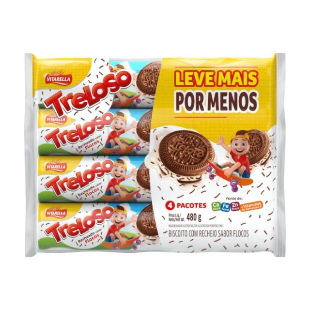 BISCOITO VITARELLA TRELOSO RECHEADO LEVE MAIS PAGUE MENOS 480G FLOCOS